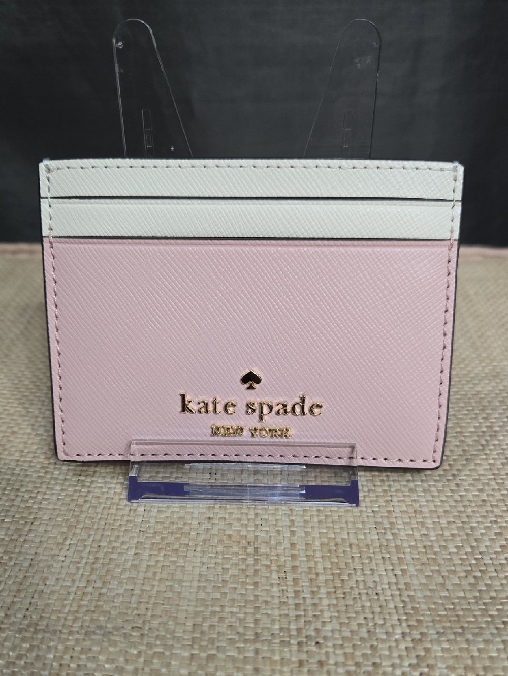 kate spade Pink and White Saffiano Leather Card Holder